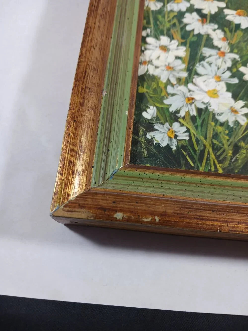 Vintage Oil Painting Daisy By Rene Small Framed Wall Decor